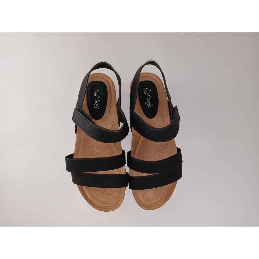 Eurosoft Gliby Women's Black Slingback Comfort Strappy Wedge Sandals Size 10 W